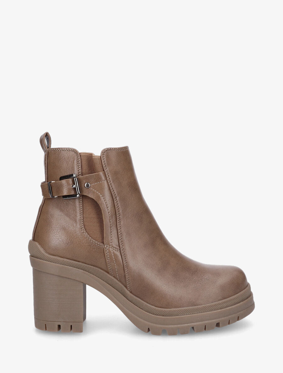 Bottines en simili à semelle et talon crantés - Taupe - 5