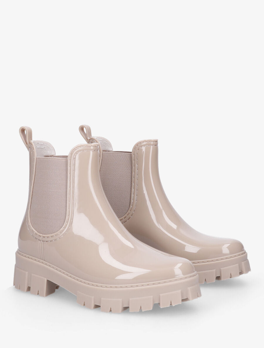 Bottines en caoutchouc vernis - Beige - 4