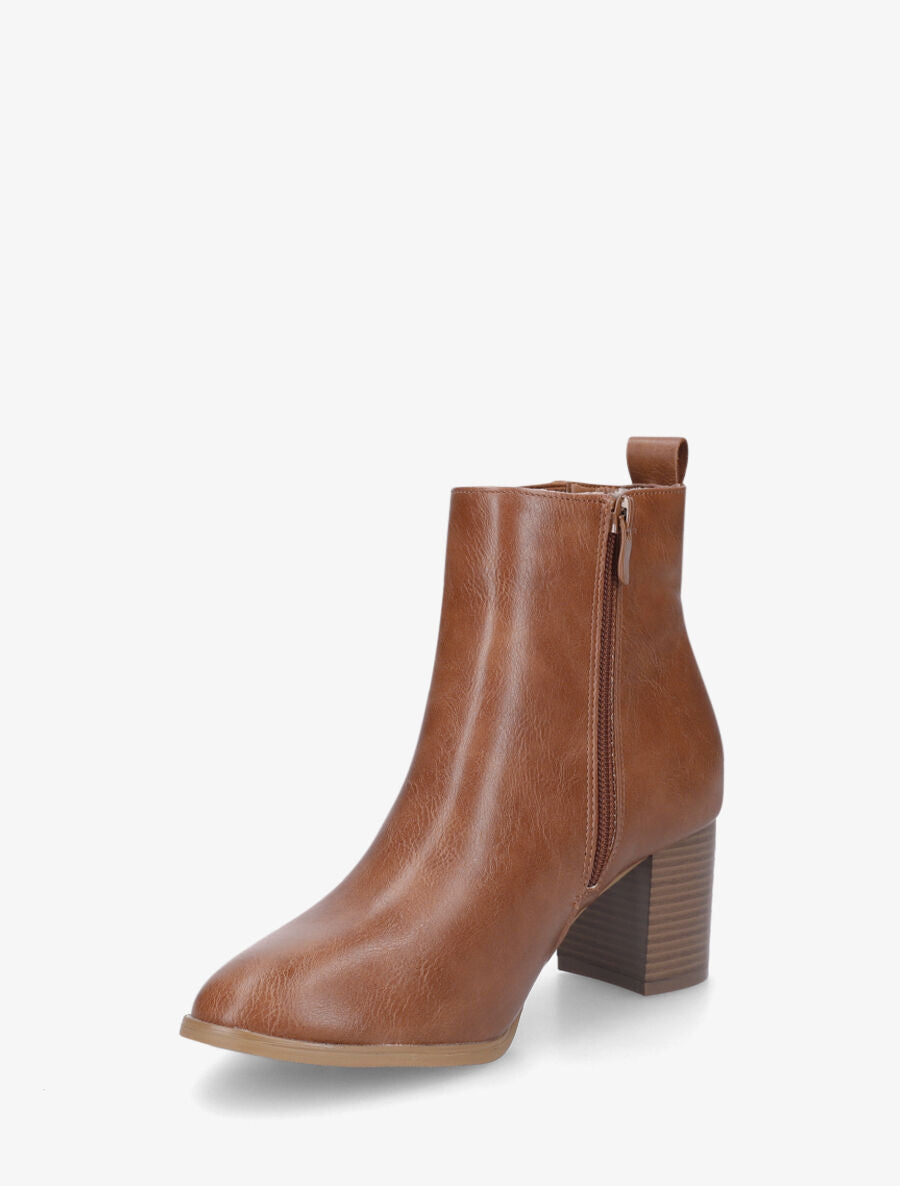 Bottines élastiquées à zip décoratif - Camel - 3