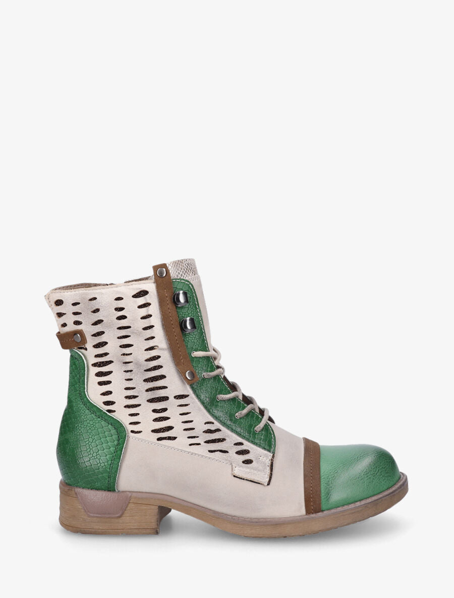 Bottines en simili multi textures - Vert - 5