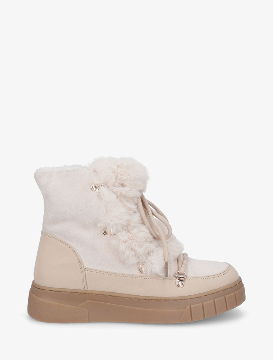 Boots en suédine à fausse fourrure - Beige - 1