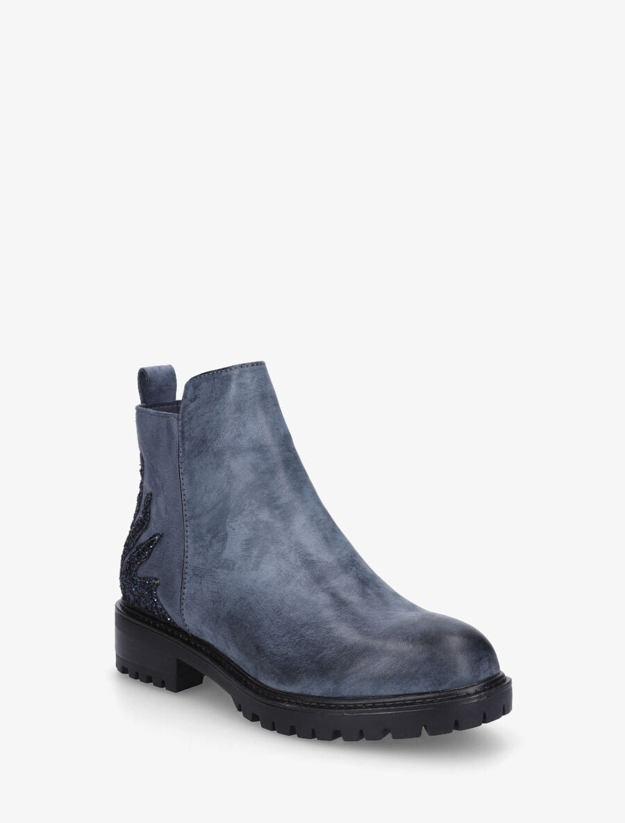Bottines à contrefort suédine et sequins - Bleu - 2