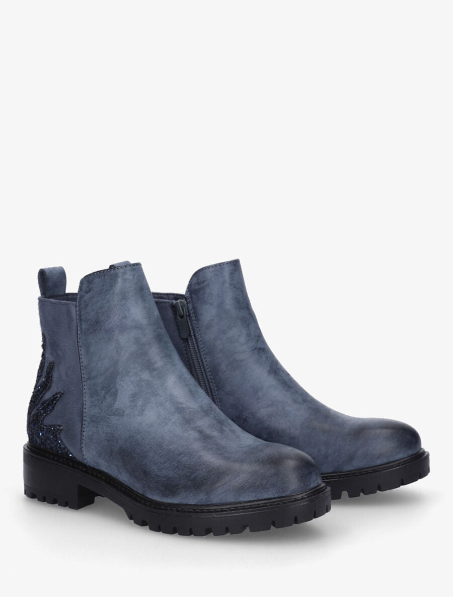 Bottines à contrefort suédine et sequins - Bleu - 4