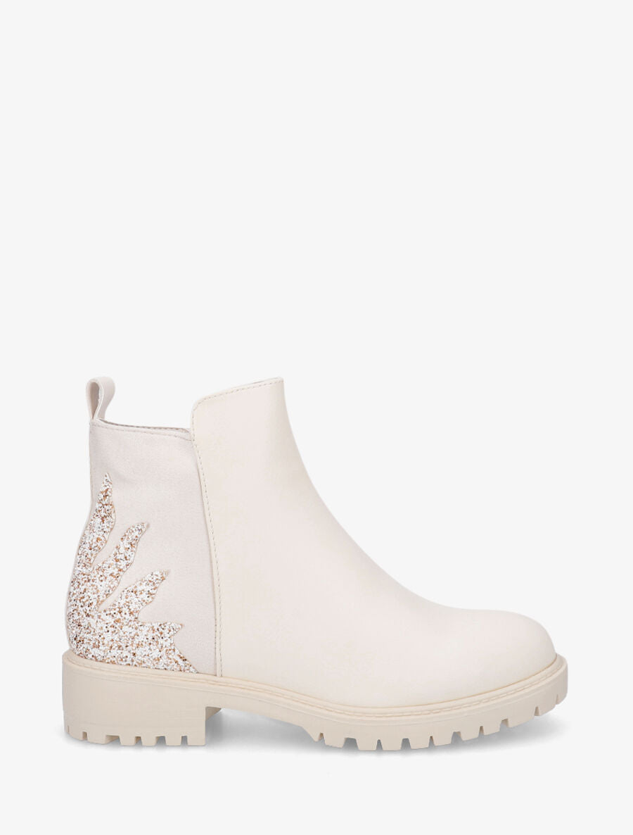 Bottines à contrefort suédine et sequins - Crème - 1
