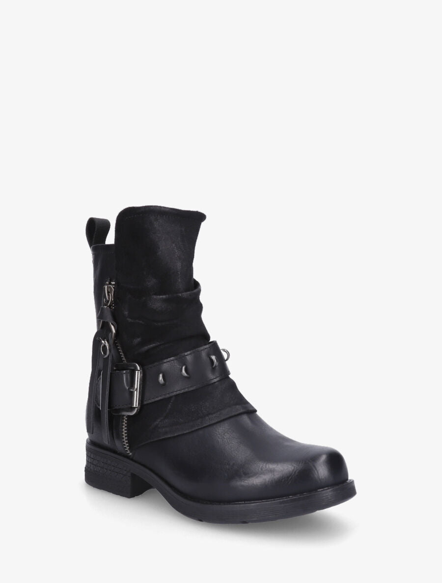 Bottines froncés à talon texturé - Noir - 2
