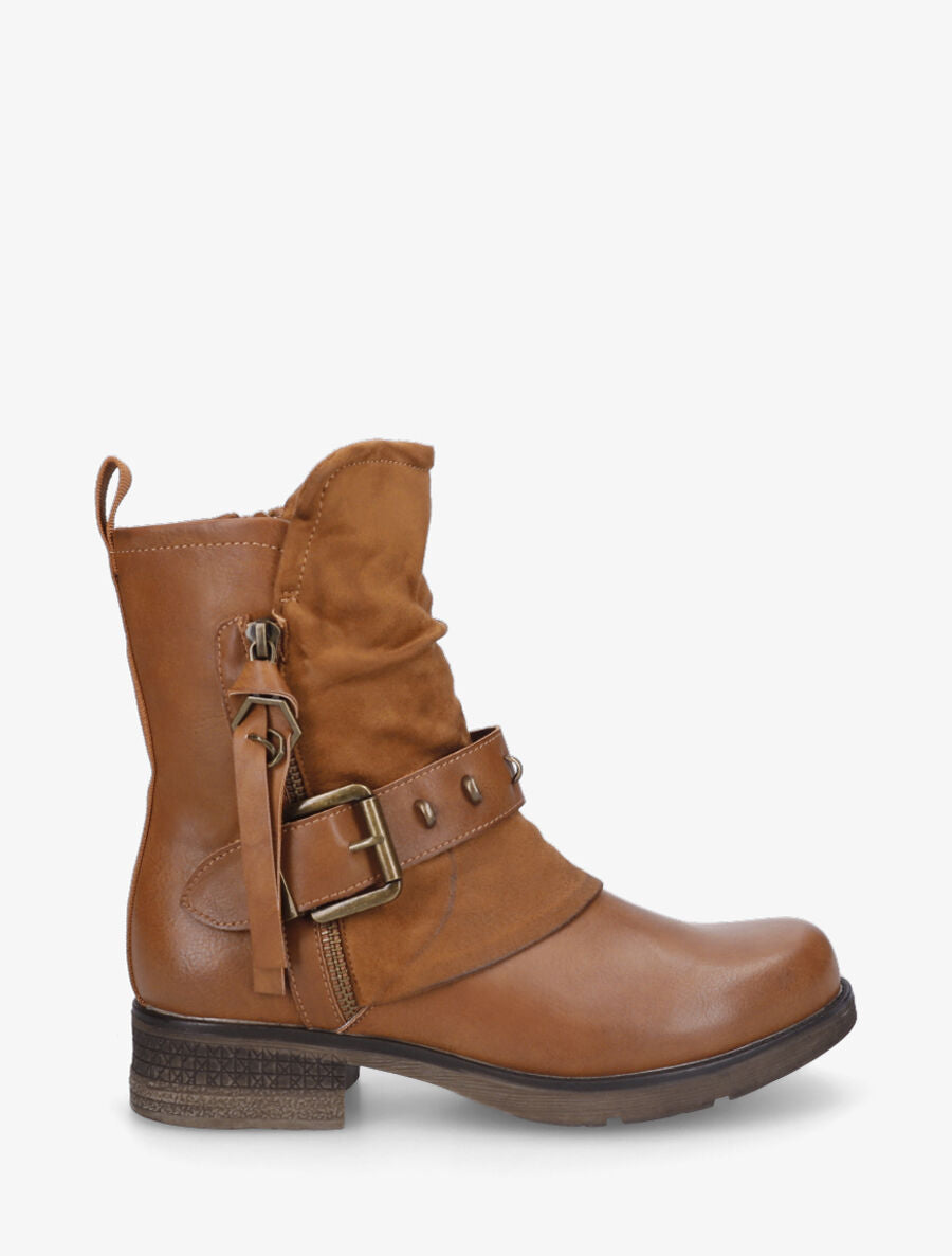 Bottines froncés à talon texturé - Camel - 1