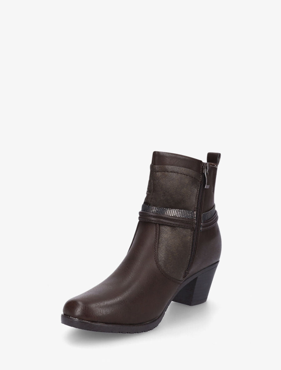 Bottines en simili à sangle ornées de perles et strass - Marron - 3