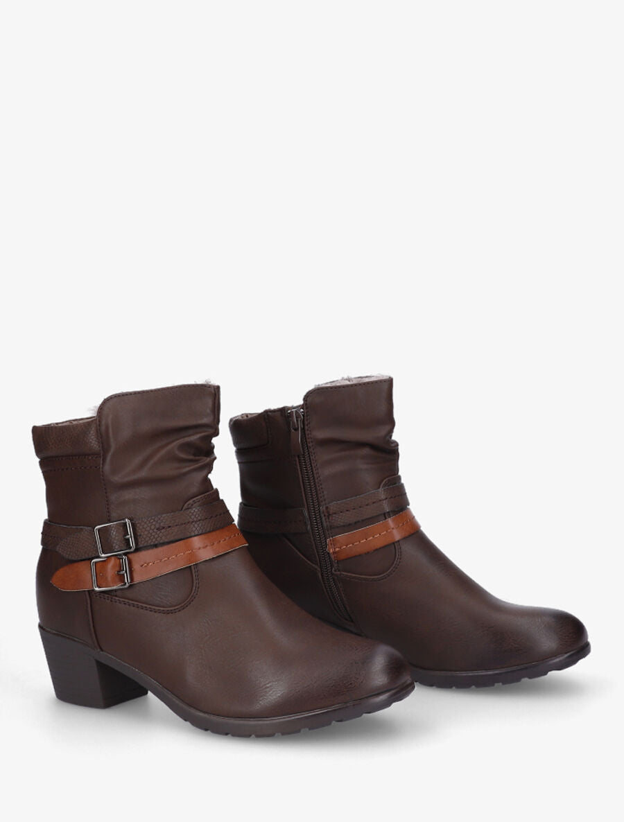 Bottines fourrées et froncées en simili - Marron - 4