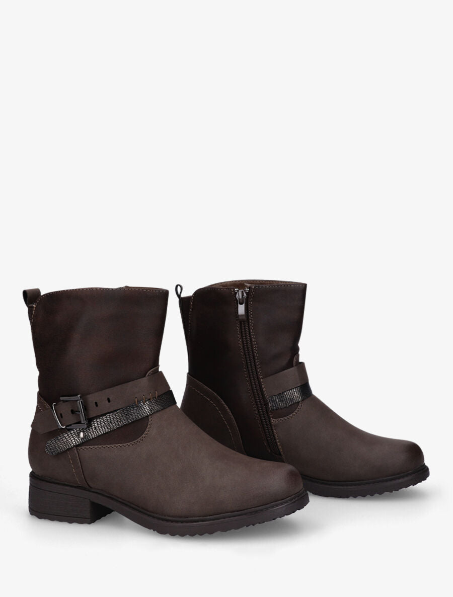 Bottines en simili effet vieilli - Marron - 4