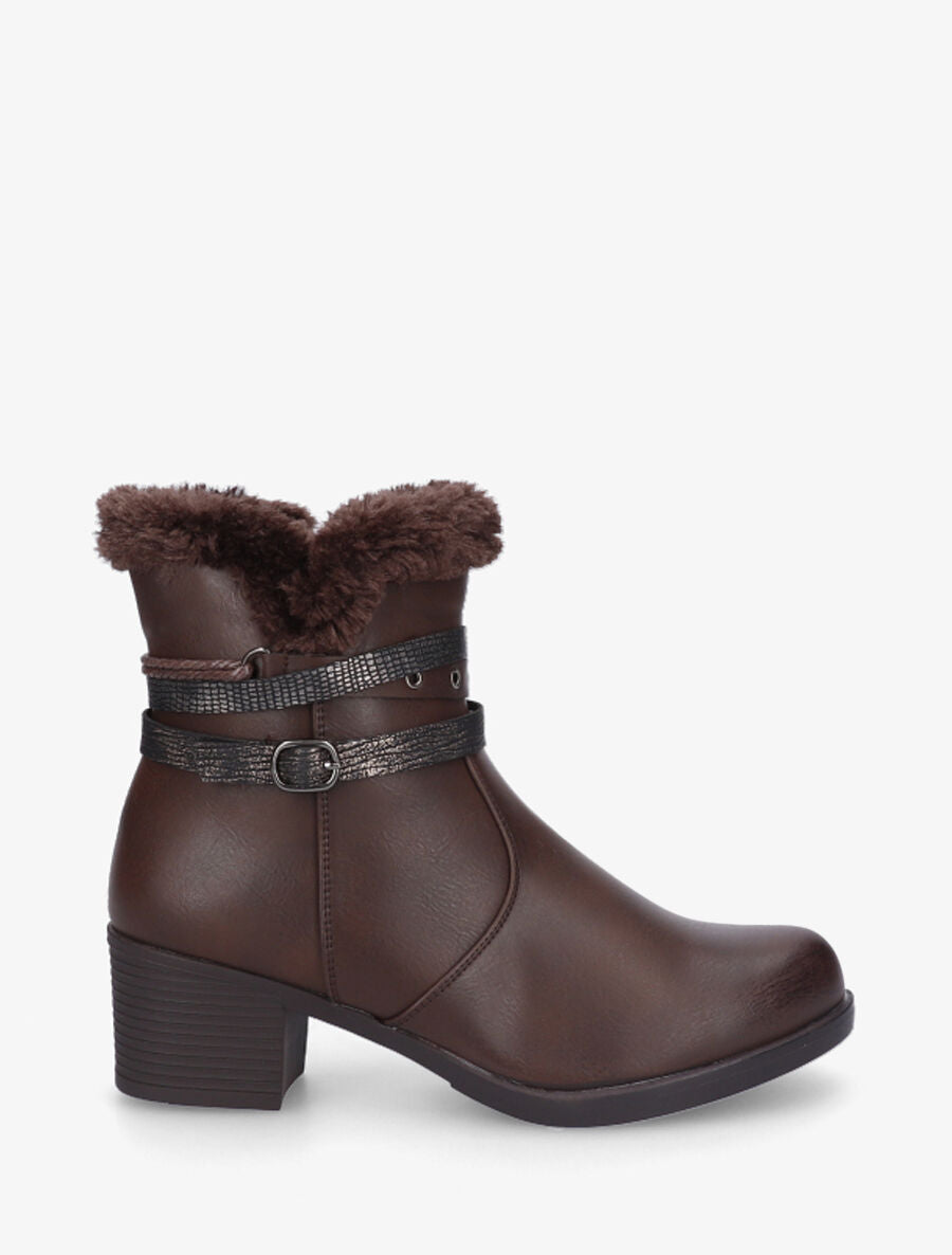 Bottines fourrées à talon - Marron - 5