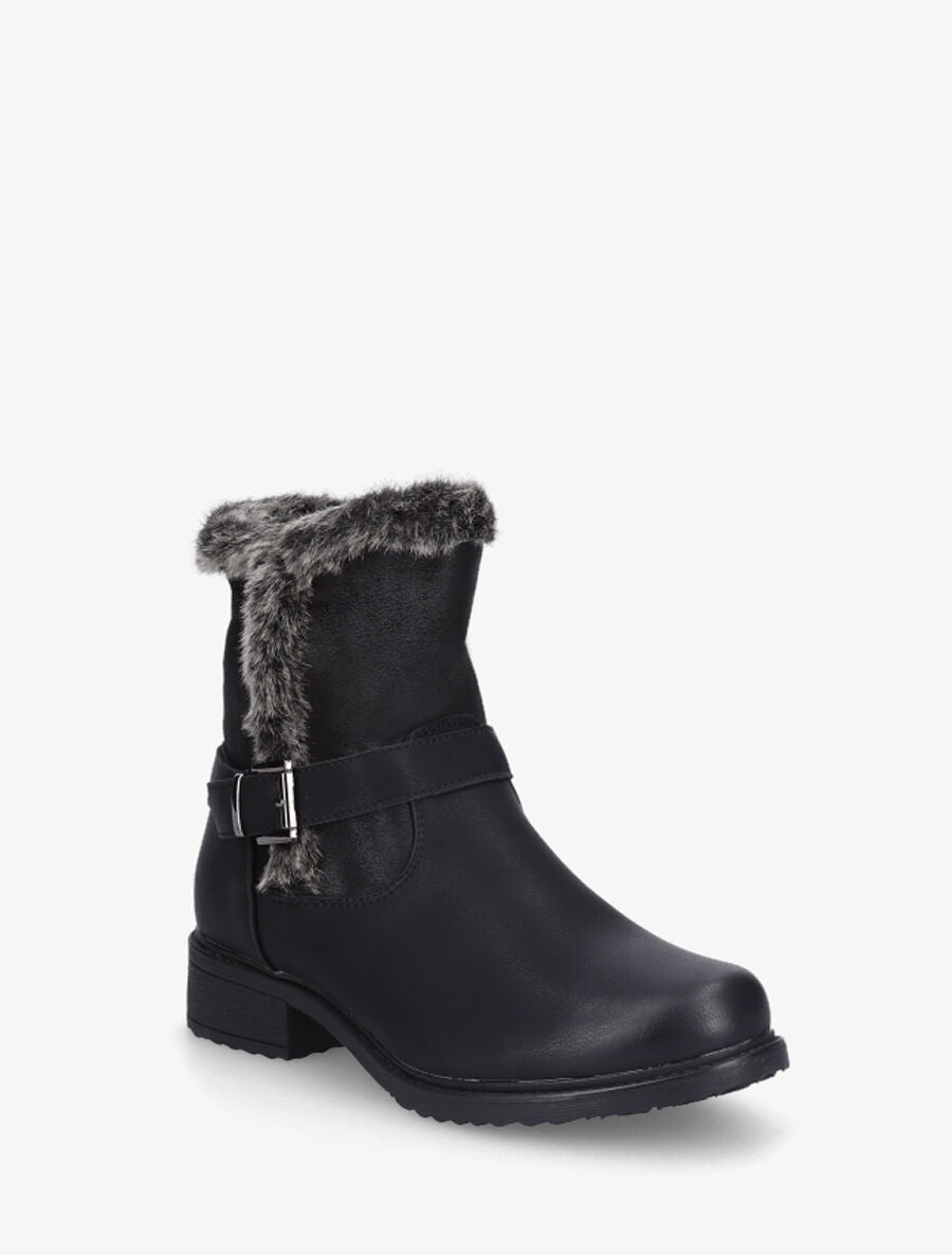 Bottines fourrées unies en simili - Noir - 2
