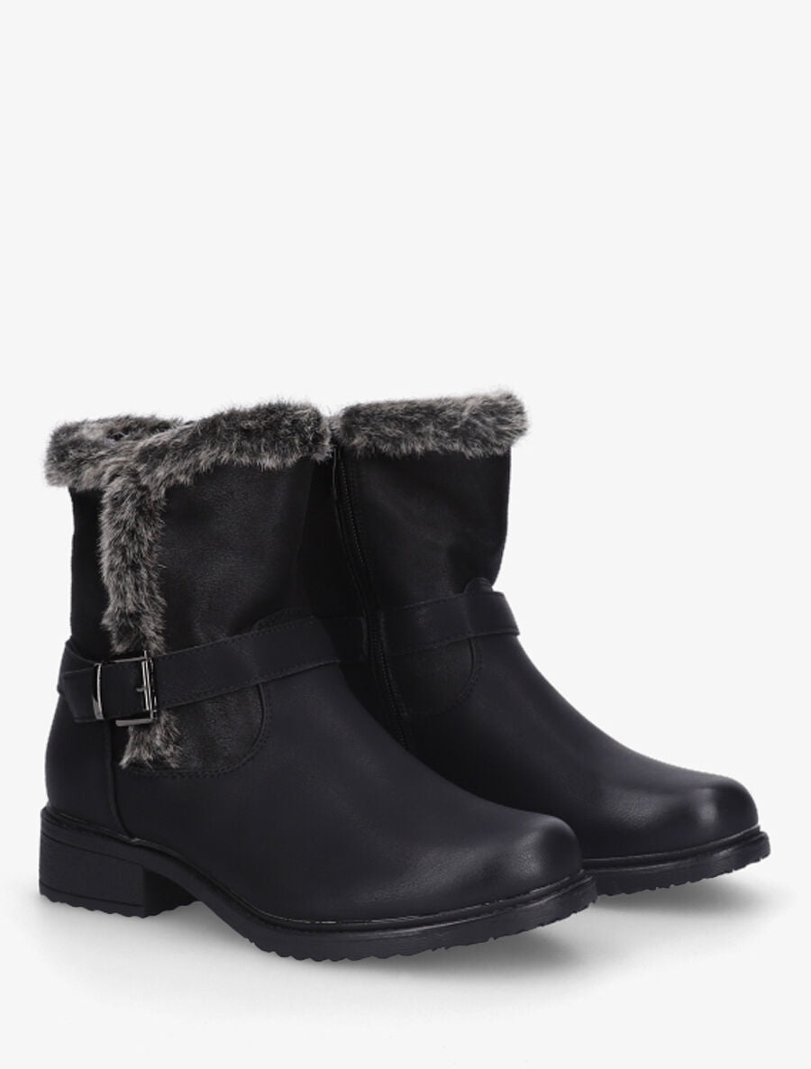 Bottines fourrées unies en simili - Noir - 4