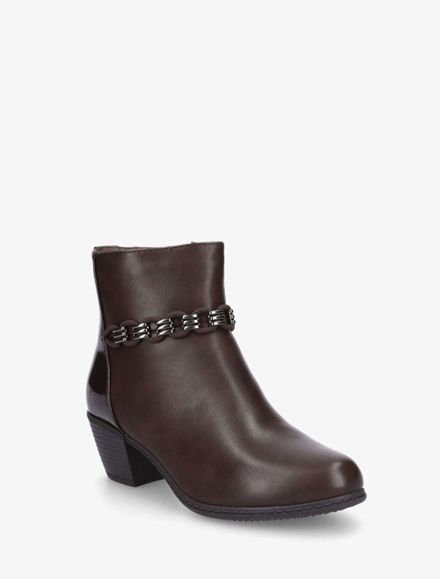 Bottines en simili à contrefort vernis - Marron - 2