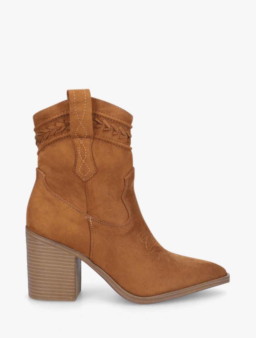 Bottines style santiags en suédine - Camel - 6