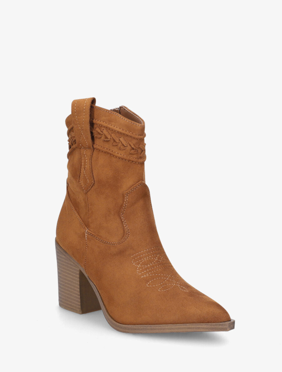Bottines style santiags en suédine - Camel - 3