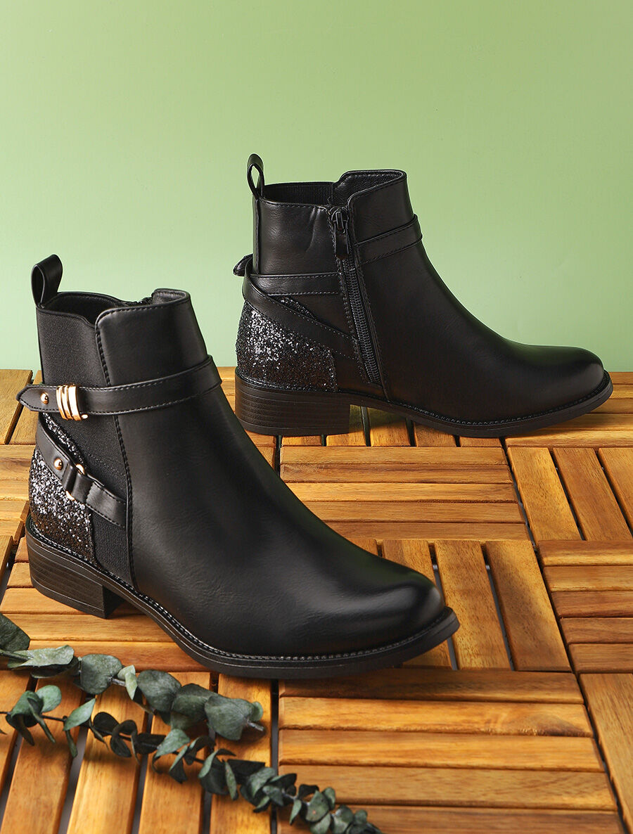 Bottines à contrefort pailletés - Noir - 1