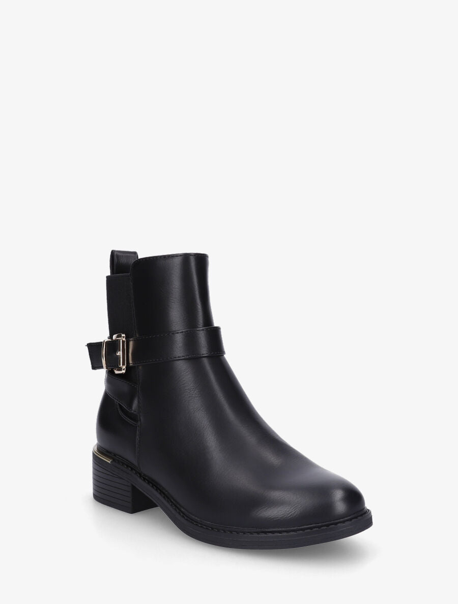 Bottines en simili et métal au talon - Noir - 2