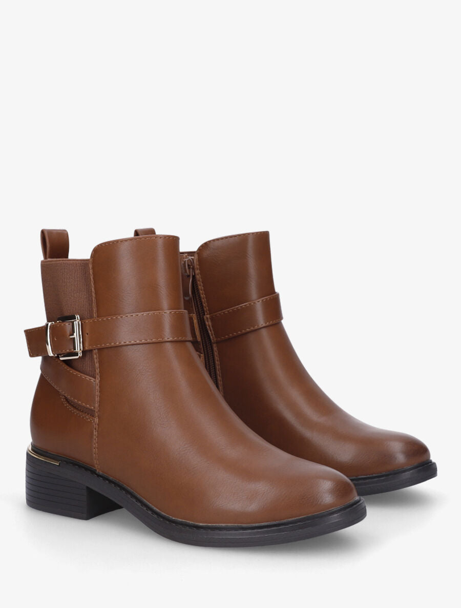 Bottines en simili et métal au talon - Camel - 4