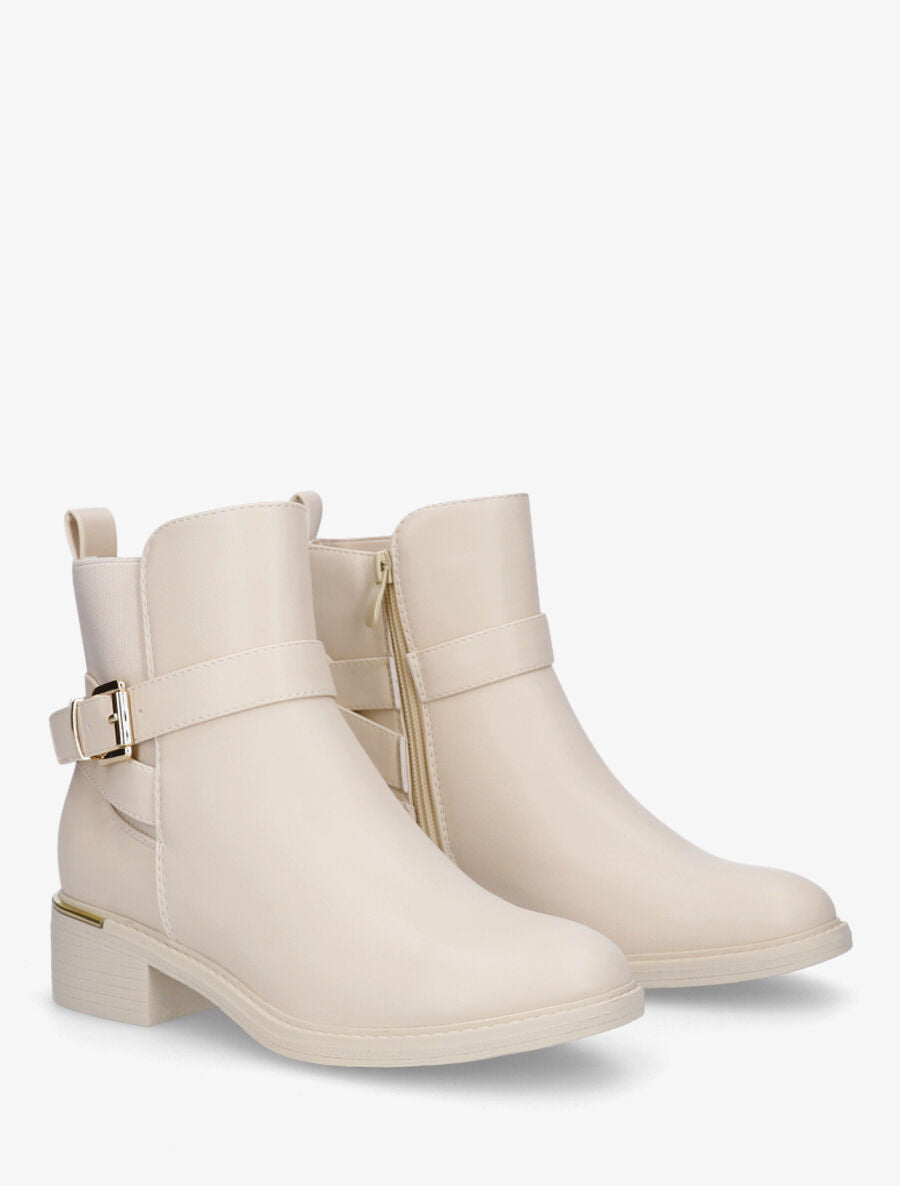 Bottines en simili et métal au talon - Crème - 4