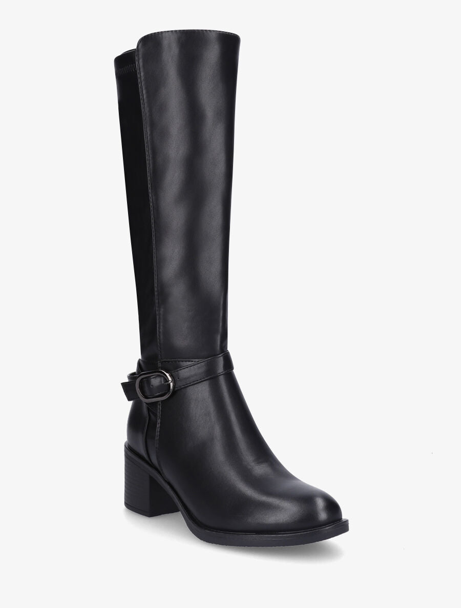 Bottes en simili à talon mi-haut - Noir - 2