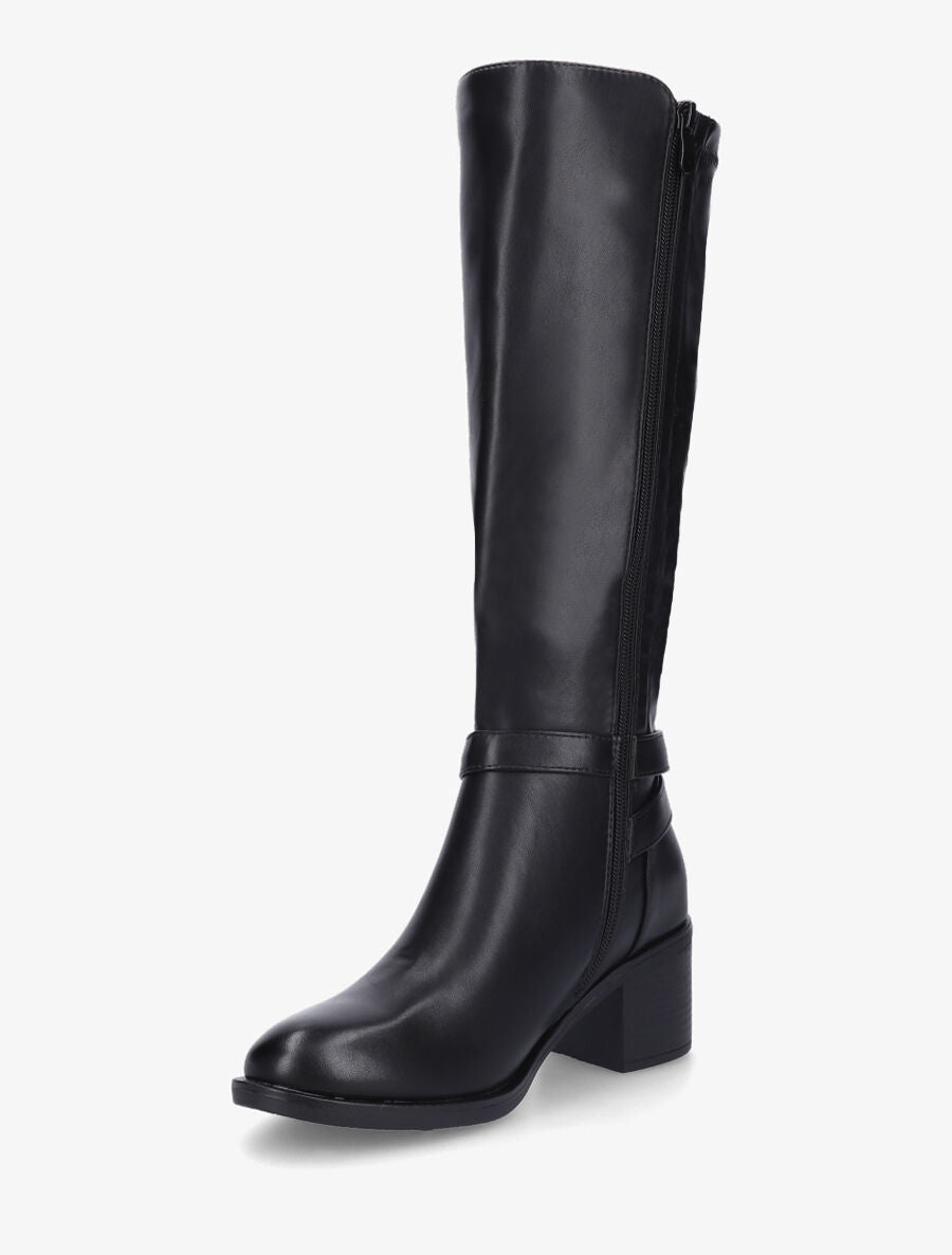 Bottes en simili à talon mi-haut - Noir - 3