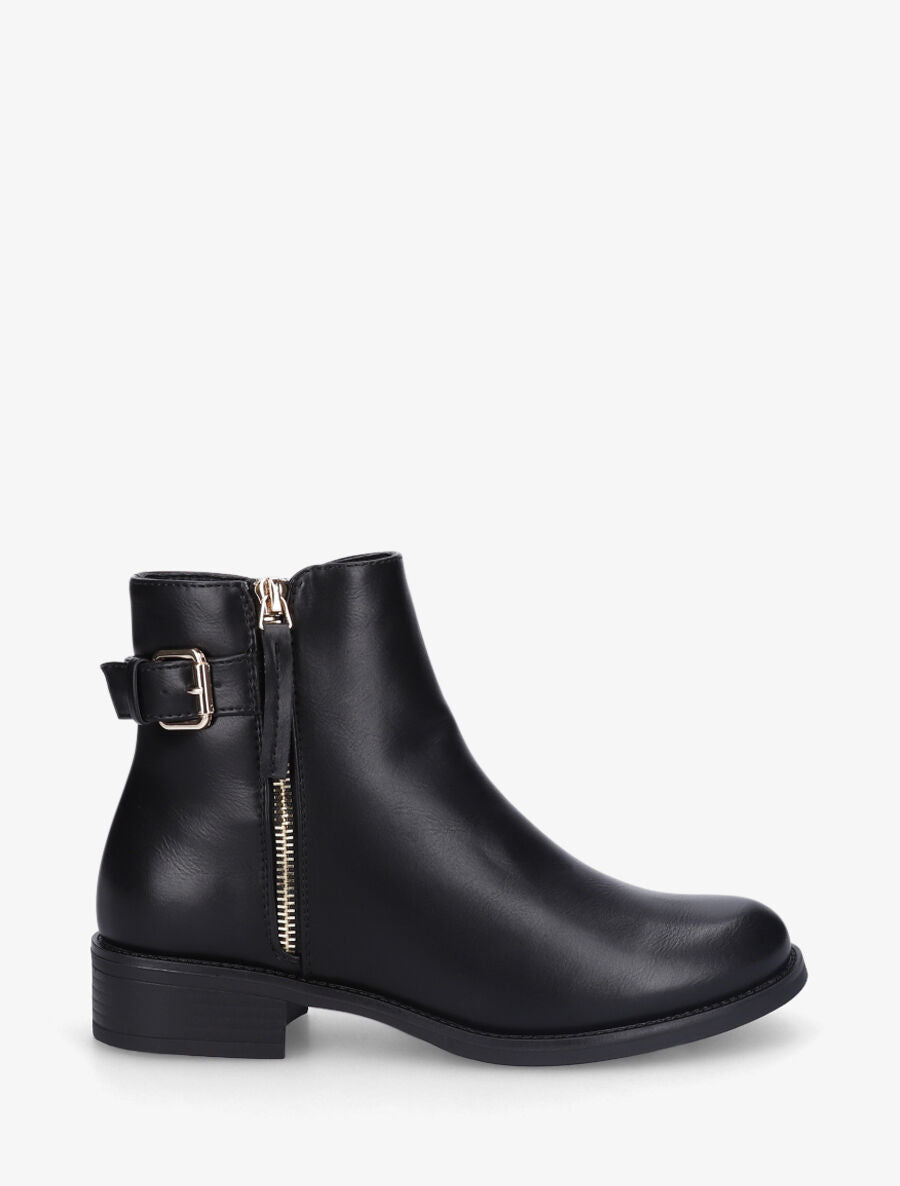 Bottines unies plates et zip décoratif - Noir - 1