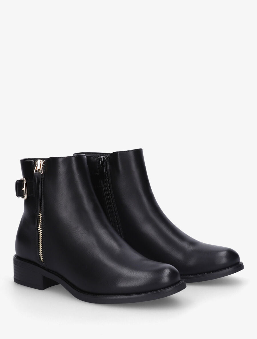 Bottines unies plates et zip décoratif - Noir - 4