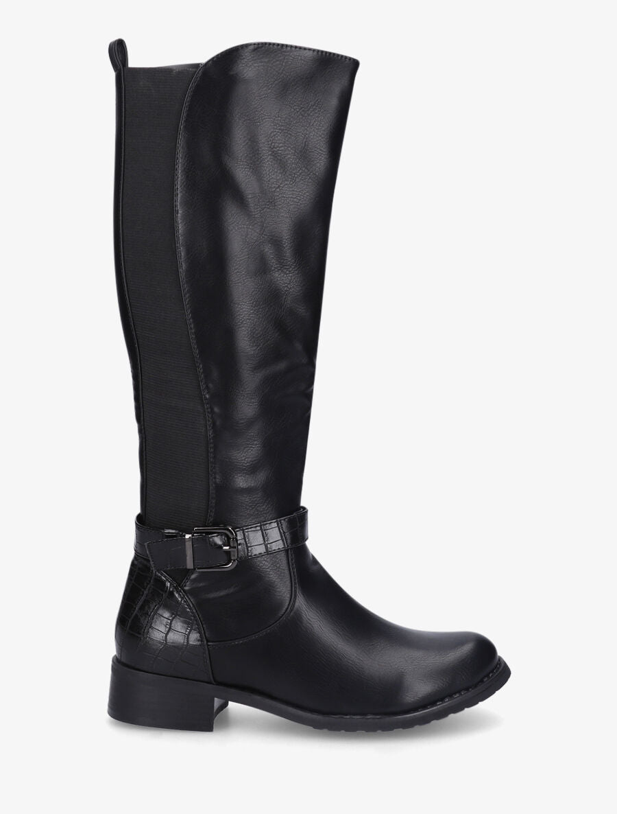 Bottes élastiquées à contrefort effet croco - Noir - 5