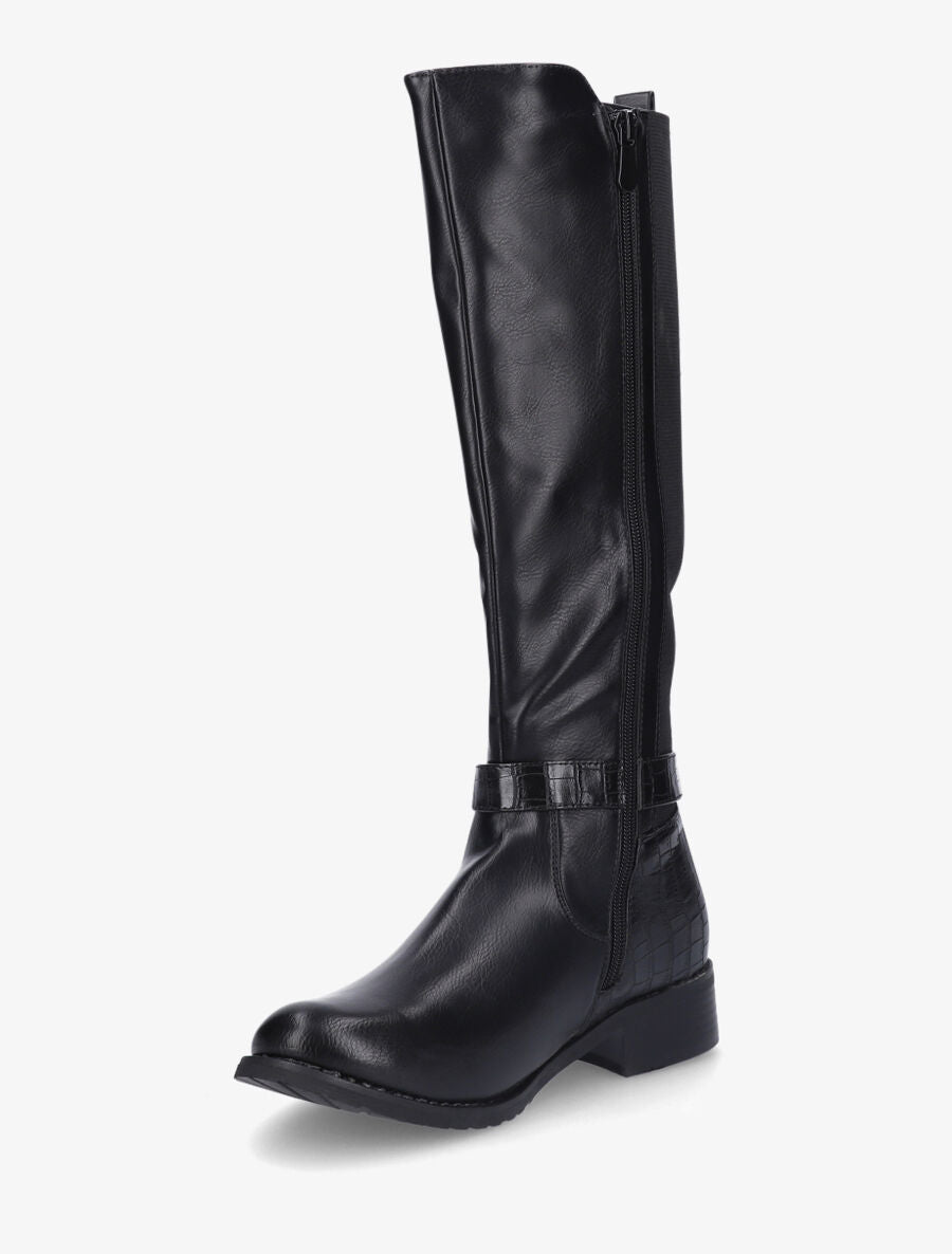 Bottes élastiquées à contrefort effet croco - Noir - 3