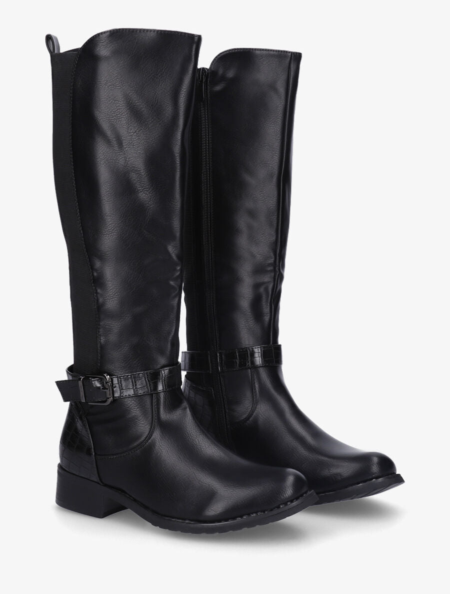 Bottes élastiquées à contrefort effet croco - Noir - 4
