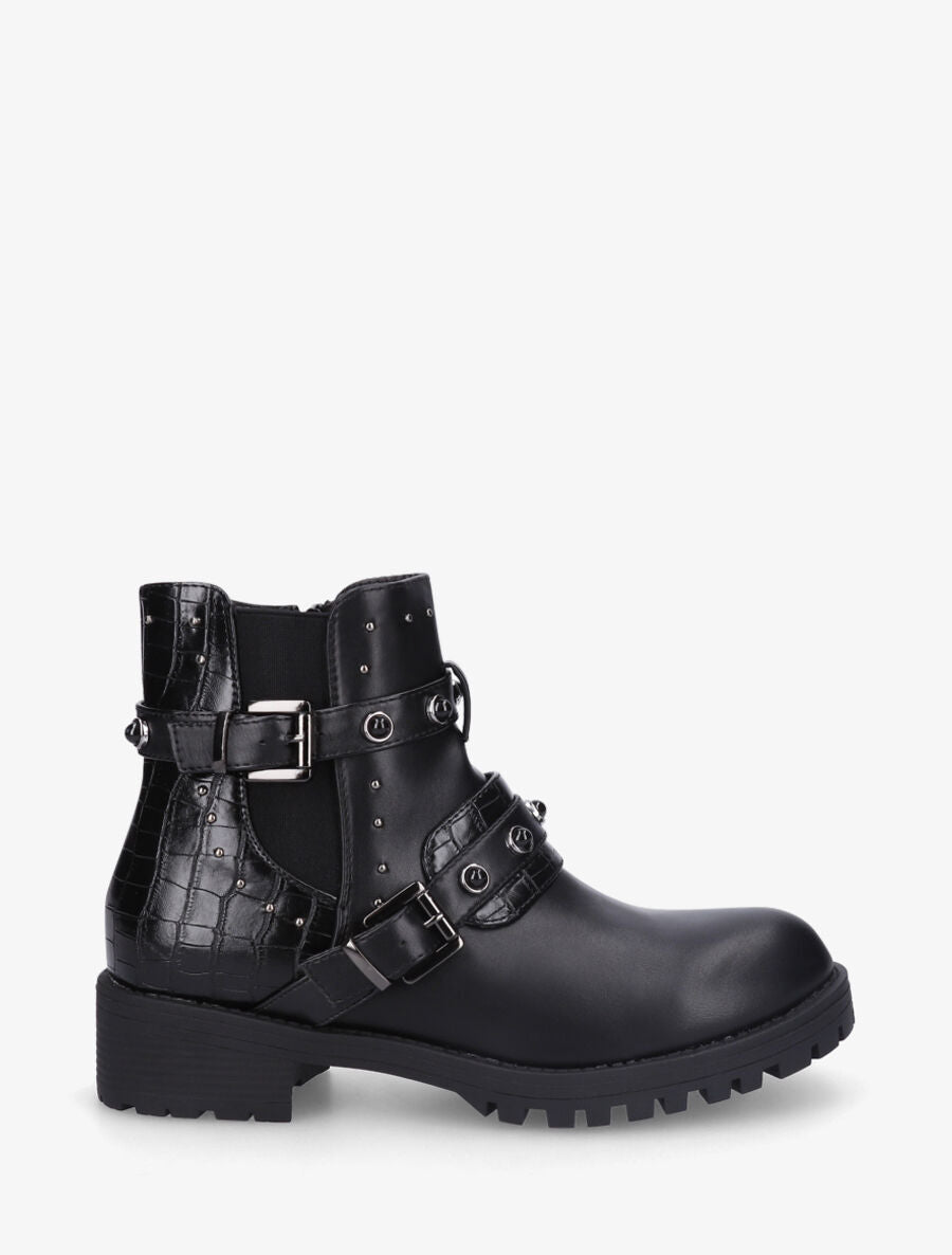 Bottines cloutées et sangles ornées de perles - Noir - 1