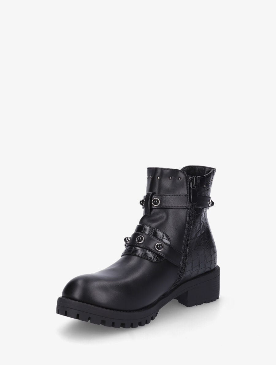 Bottines cloutées et sangles ornées de perles - Noir - 3