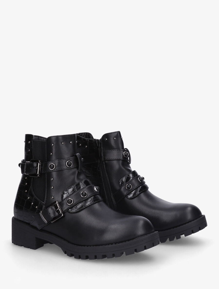 Bottines cloutées et sangles ornées de perles - Noir - 4