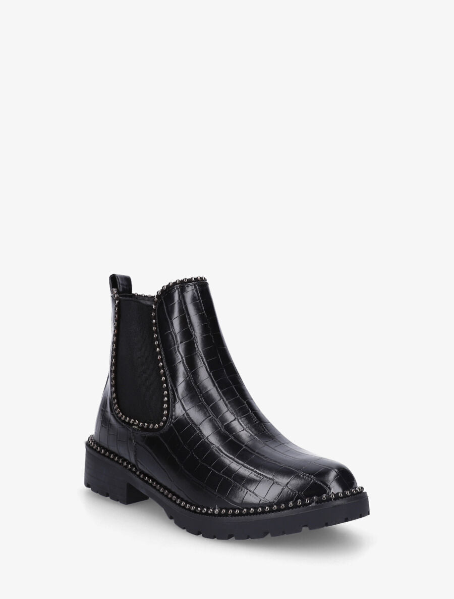 Bottines effet croco cloutées - Noir - 2