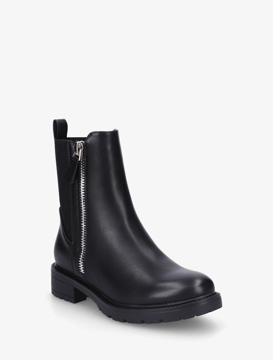 Bottines en simili à zip décoratif - Noir - 2
