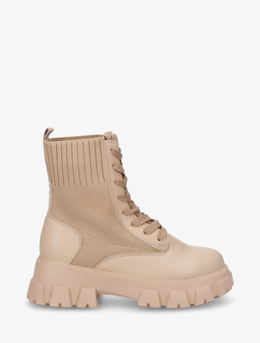 Bottines montantes à lacets style chaussettes - Taupe - 1