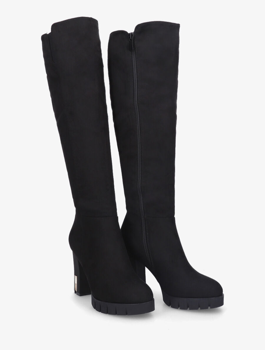 Bottes en suédine à empiècement au talon - Noir - 4