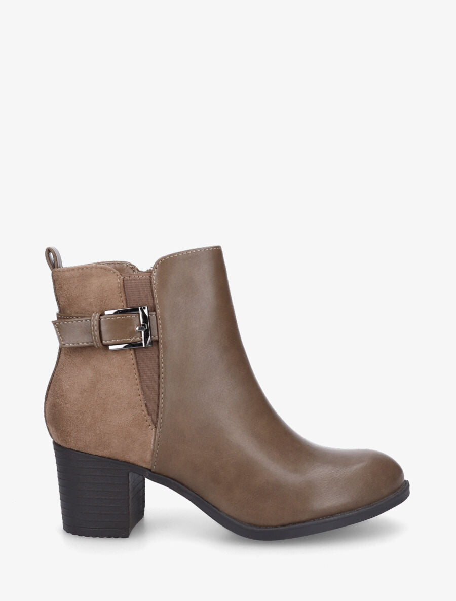 Bottines bi-matière à talon - Taupe - 5