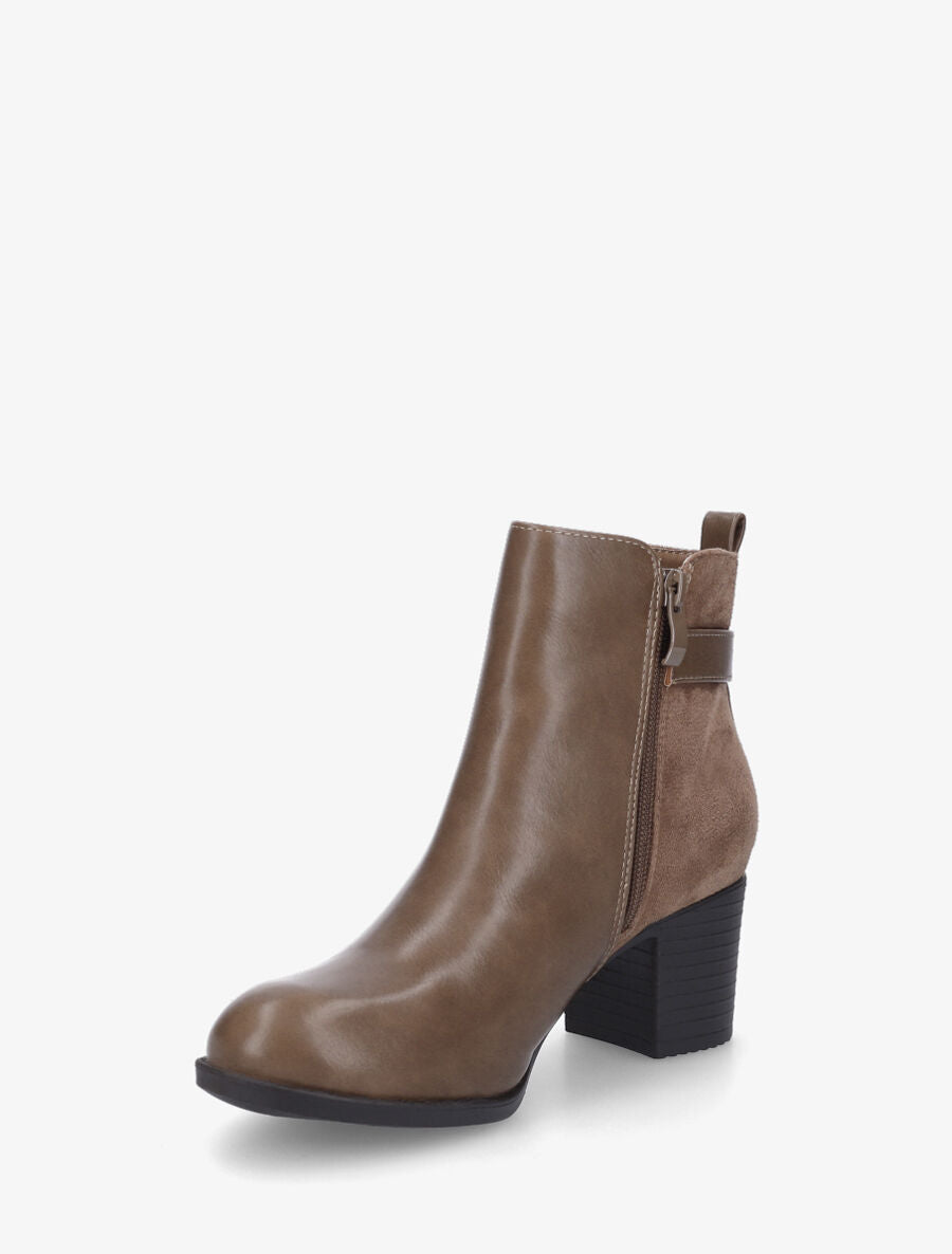 Bottines bi-matière à talon - Taupe - 3