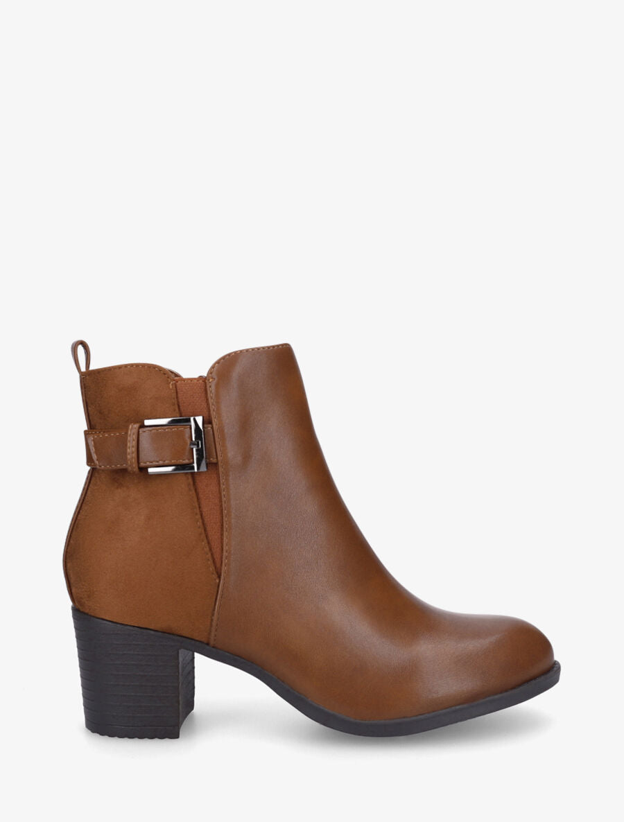 Bottines bi-matière à talon - Camel - 1