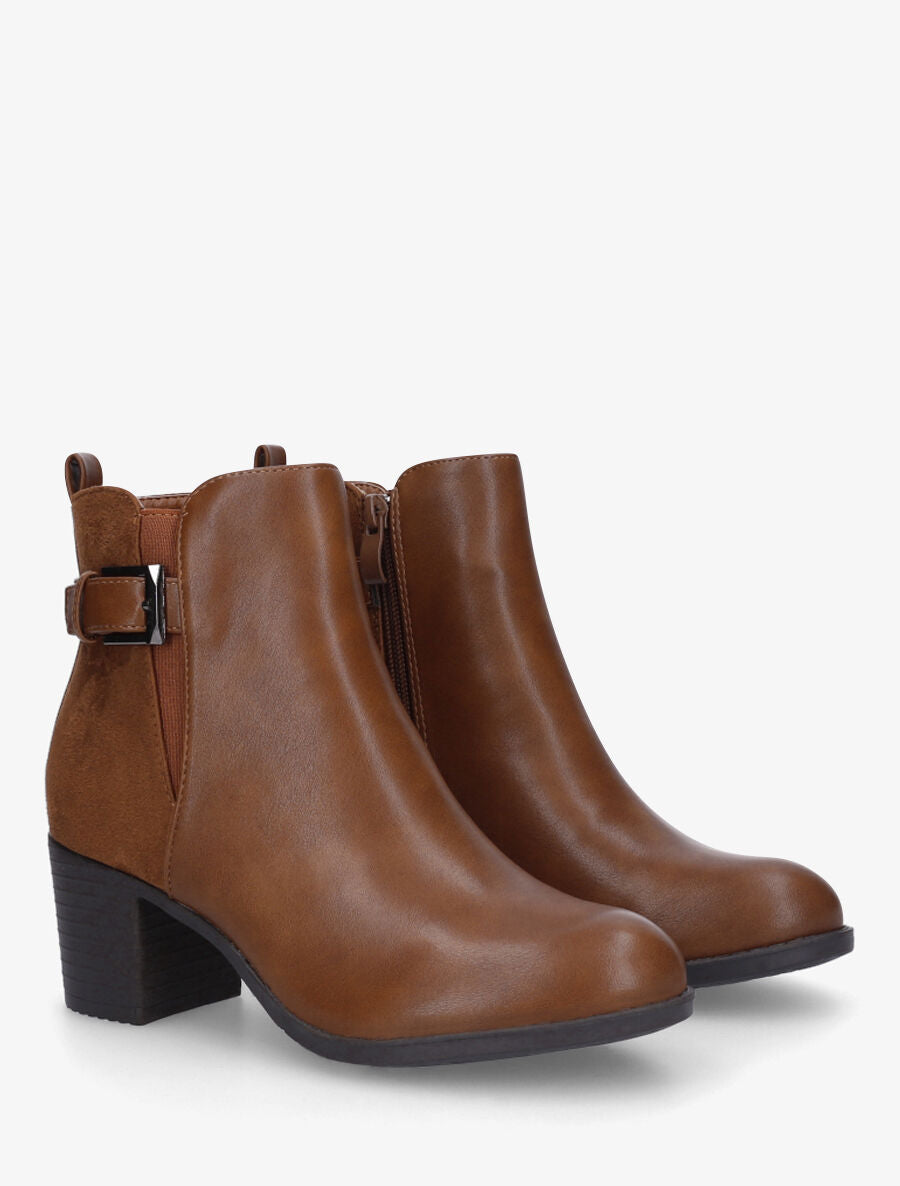 Bottines bi-matière à talon - Camel - 4