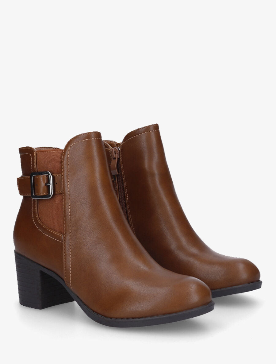 Bottines élastiquées en simili - Camel - 4