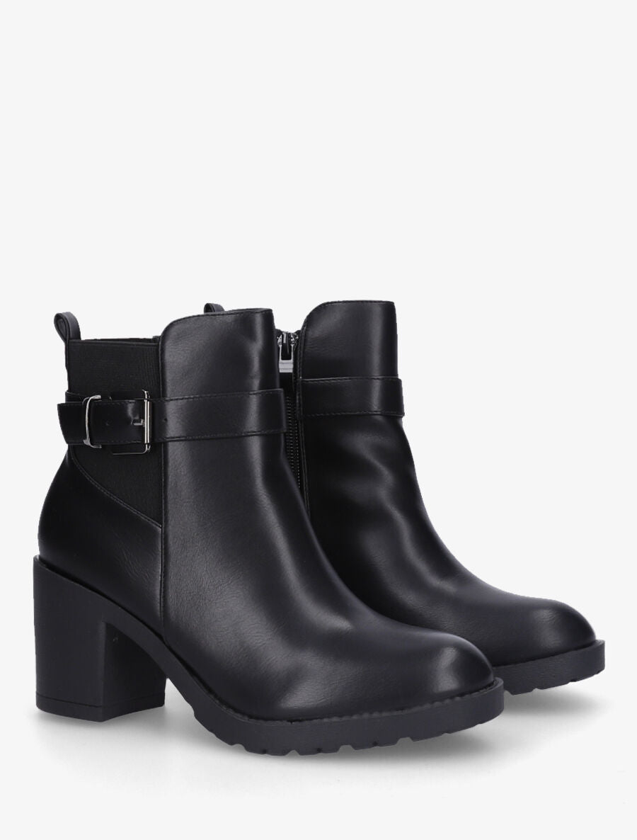 Bottines en simili à semelle crantée - Noir - 4