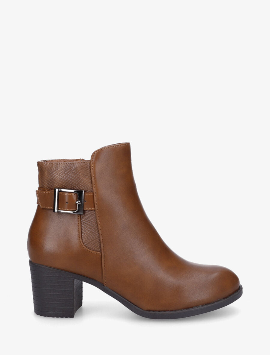 Bottines en simili à ceinturon et empiècement python - Camel - 5