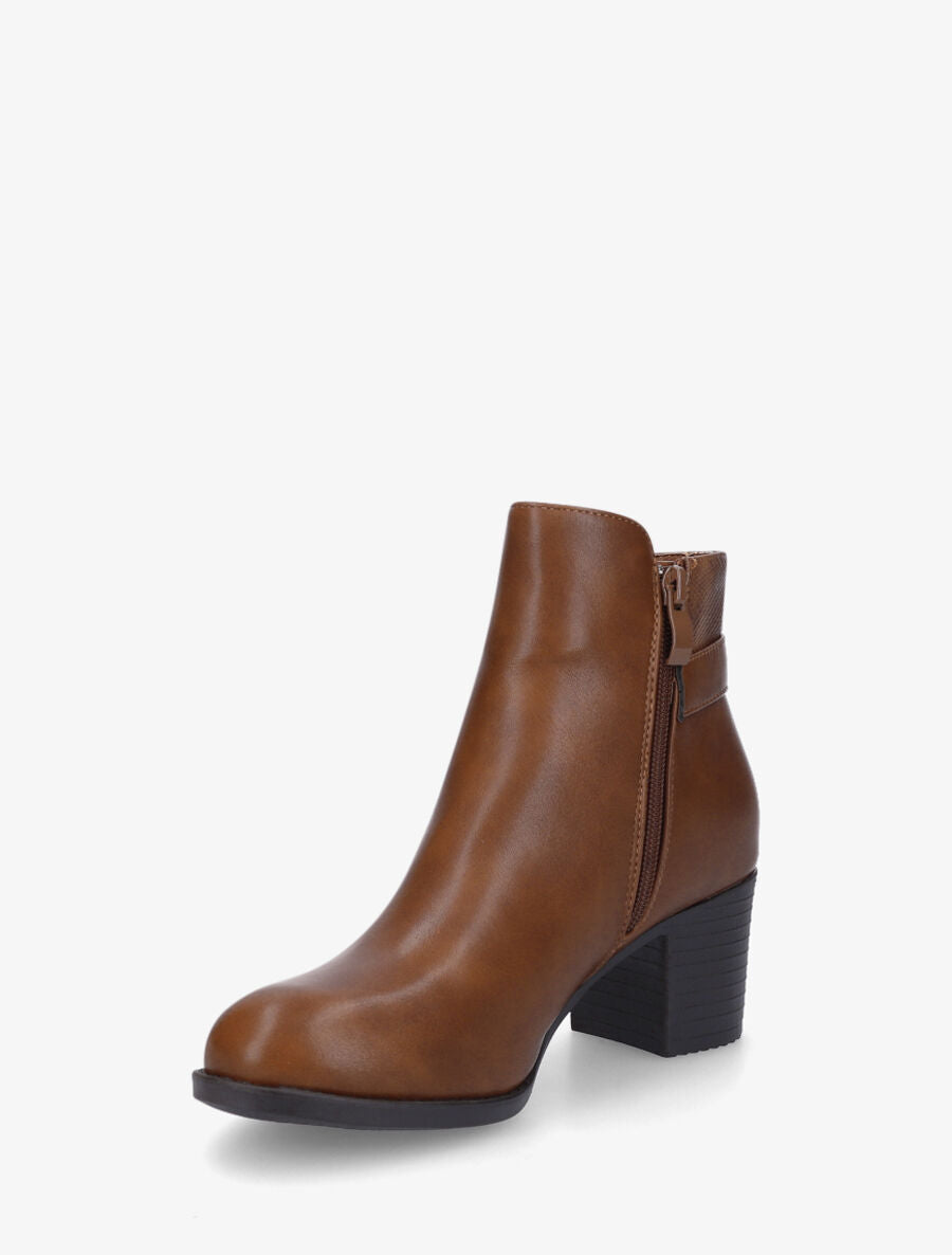 Bottines en simili à ceinturon et empiècement python - Camel - 3