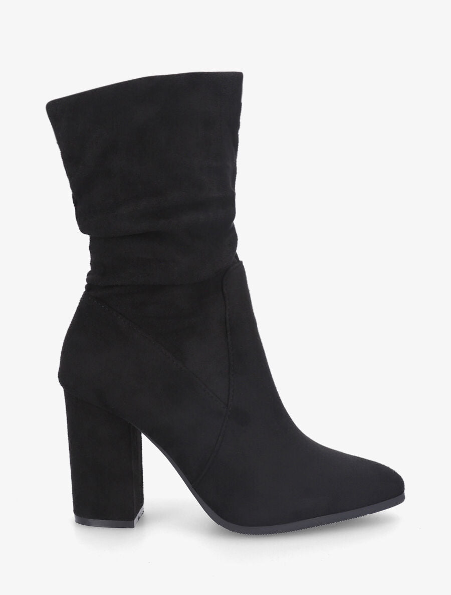 Bottines froncés en suédine à talon - Noir - 5