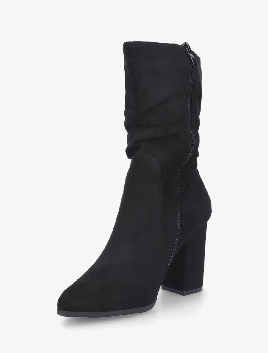 Bottines froncés en suédine à talon - Noir - 3
