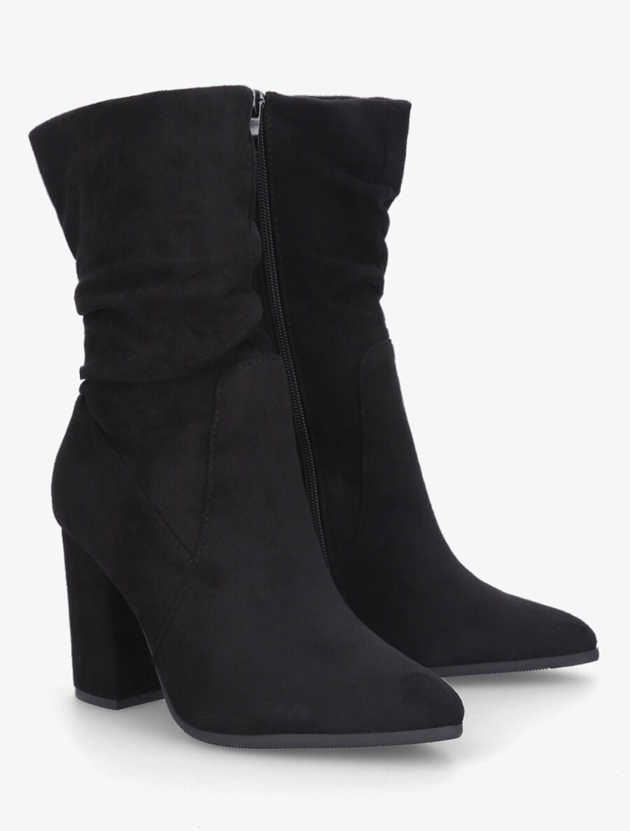 Bottines froncés en suédine à talon - Noir - 4