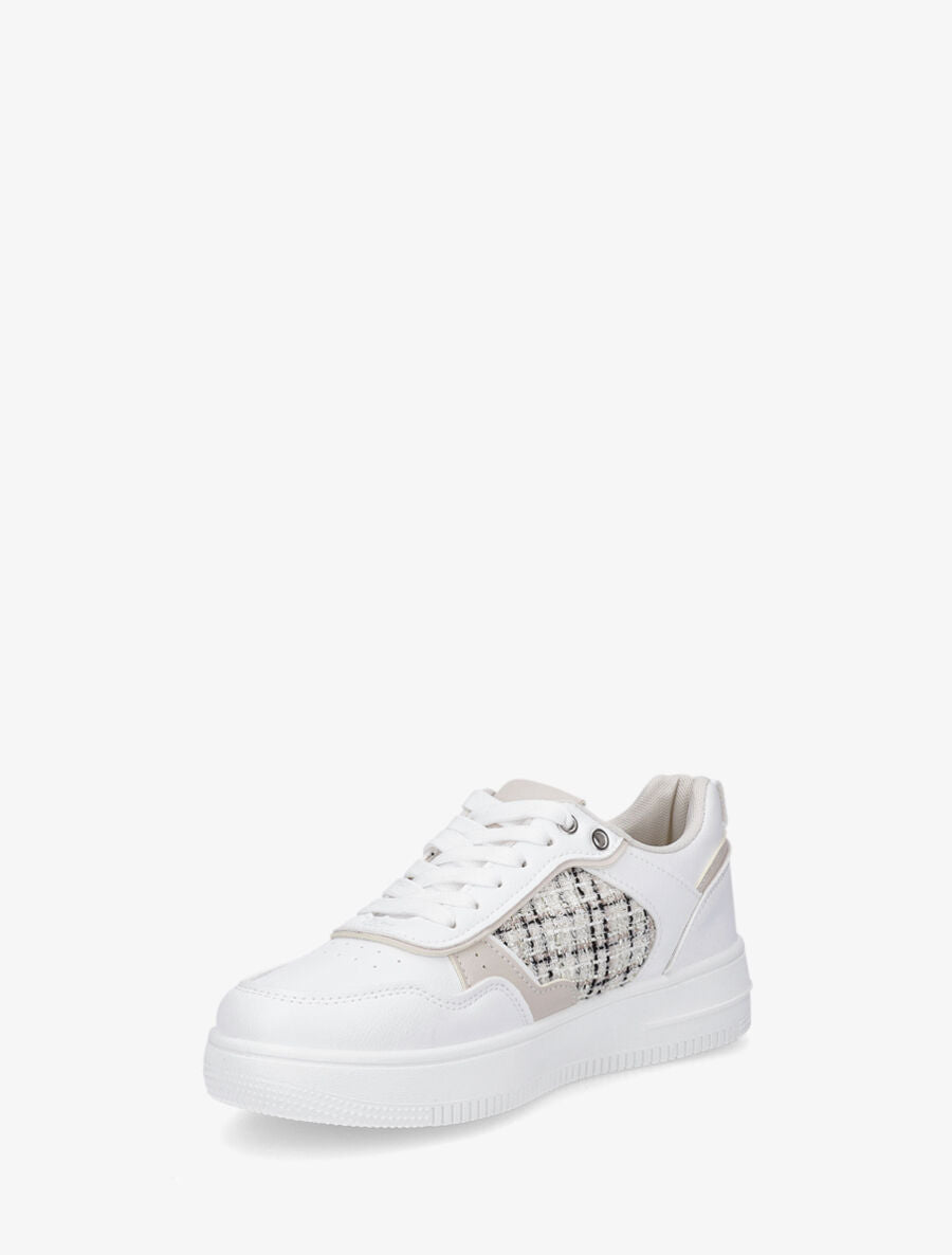 Baskets en simili et tweed - Blanc - 3