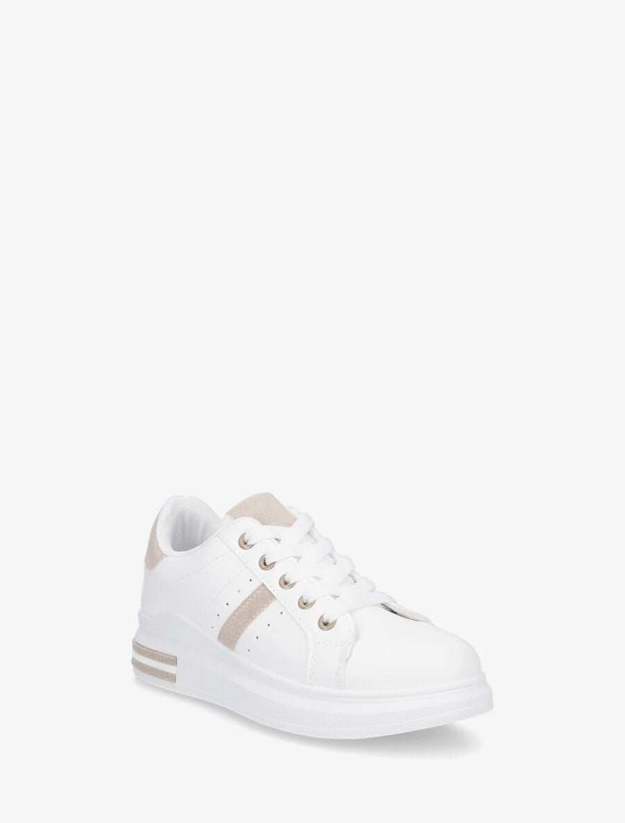 Baskets classiques en simili - Blanc/beige - 2